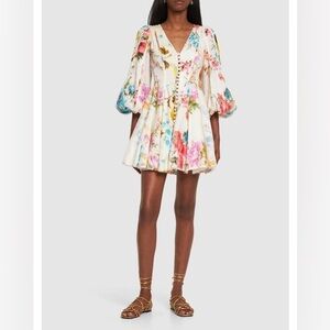 ZIMMERMANN Halcyon floral layered linen mini dress size 1 US 4
